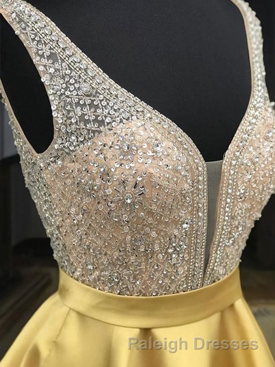 A-Line/Princess V-neck Short/Mini Satin Homecoming Dresses With Beading Secondary image