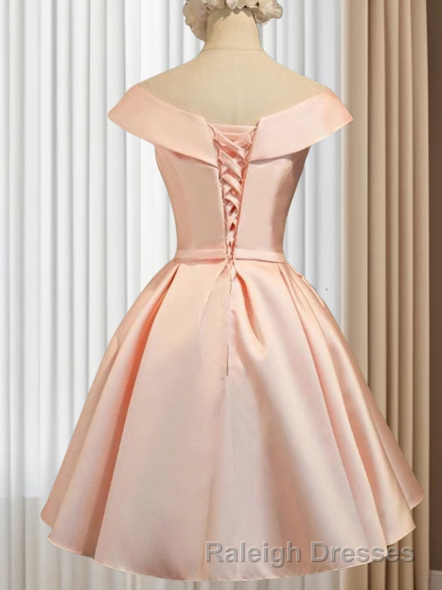 A Line V Neck Short Mini Satin Homecoming Dress With Bow Secondary image