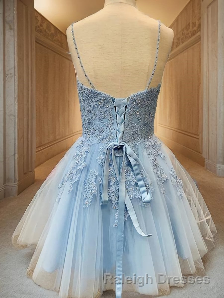 A-Line/Princess V-neck Short/Mini Tulle Homecoming Dresses With Appliques Lace Secondary image