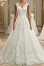A-line V-Neck Sleeveless Applique Tulle Floor-Length Wedding Dress