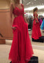 A-line/Princess V Neck Sleeveless Long/Floor-Length Chiffon Prom Dresses With Lace Beading