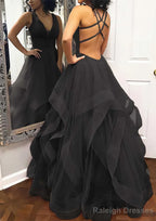 A Line Princess V Neck Sleeveless Tulle Long Dress Floor Length Prom Dress With Pleated