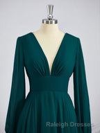 A-Line/Princess V-neck Sweep Train Chiffon Bridesmaid Dresses