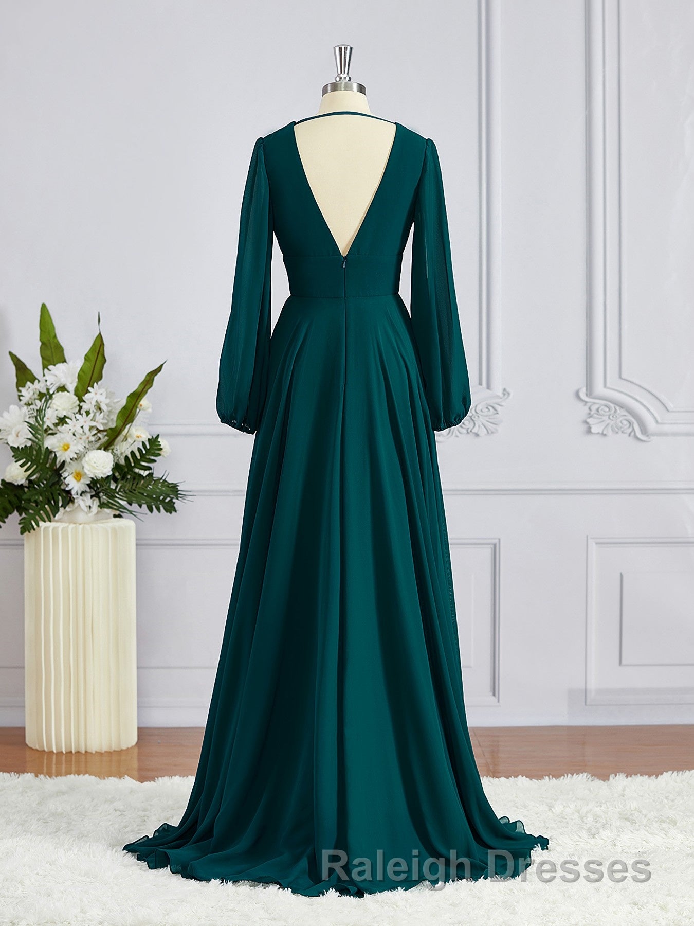 A-Line/Princess V-neck Sweep Train Chiffon Bridesmaid Dresses