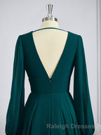 A Line V Neck Sweep Train Chiffon Bridesmaid Dress