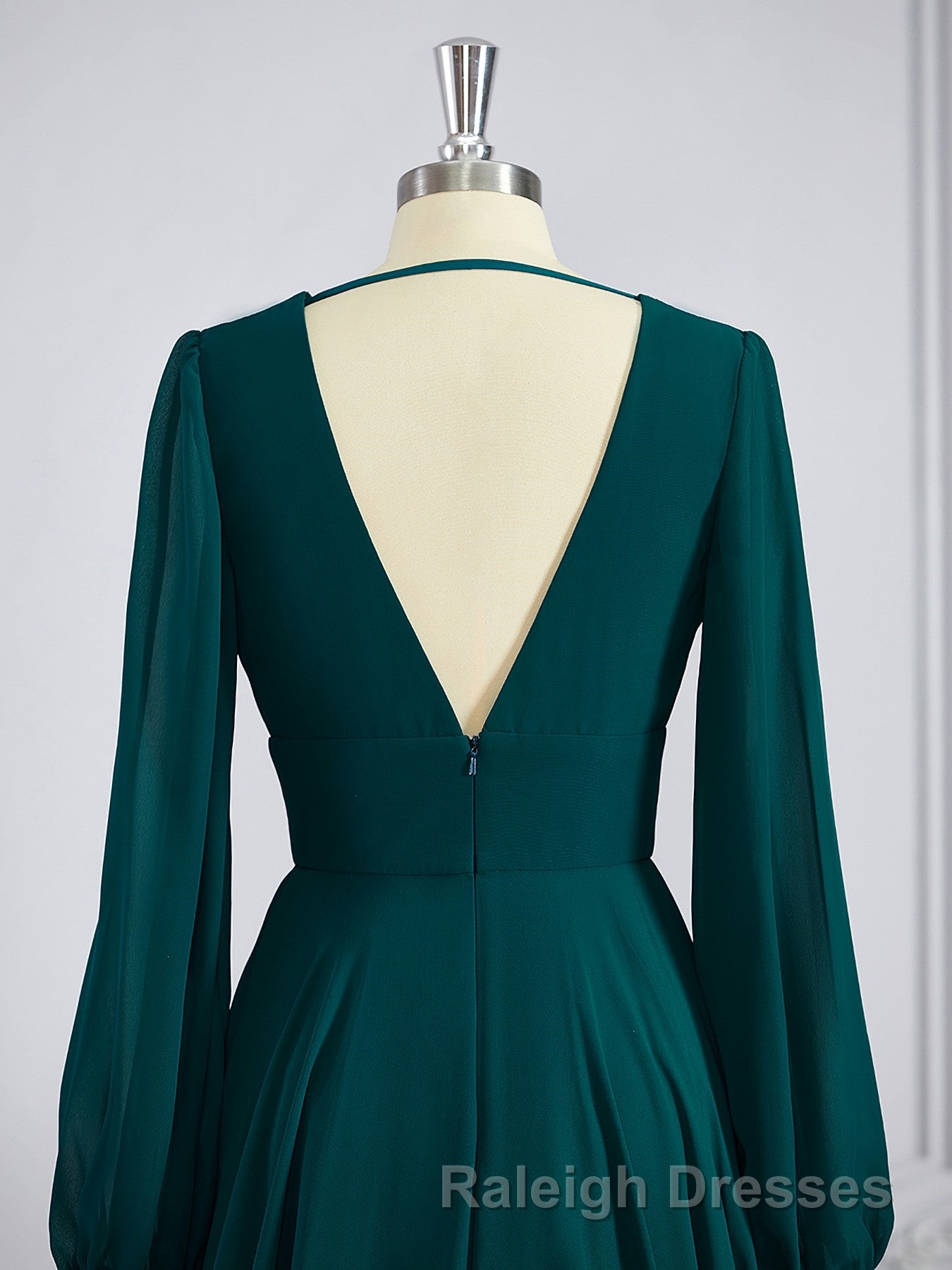 A Line V Neck Sweep Train Chiffon Bridesmaid Dress