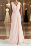 A Line V Neck Sweep Train Chiffon Bridesmaid Dress