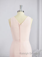 A Line V Neck Sweep Train Chiffon Bridesmaid Dress