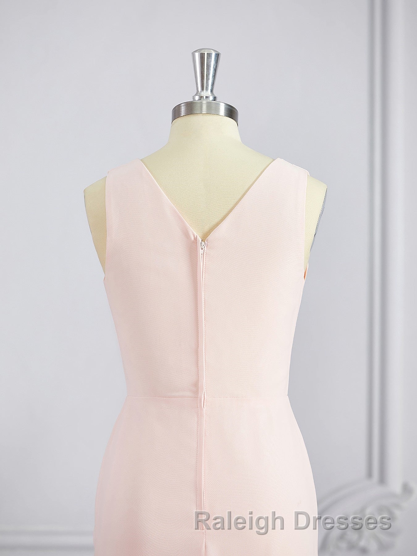 A Line V Neck Sweep Train Chiffon Bridesmaid Dress
