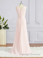 A-Line/Princess V-neck Sweep Train Chiffon Bridesmaid Dresses