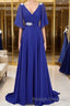A Line V Neck Sweep Train Chiffon Mother of the Bride Dress With Beading