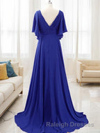 A Line V Neck Sweep Train Chiffon Mother of the Bride Dress With Beading