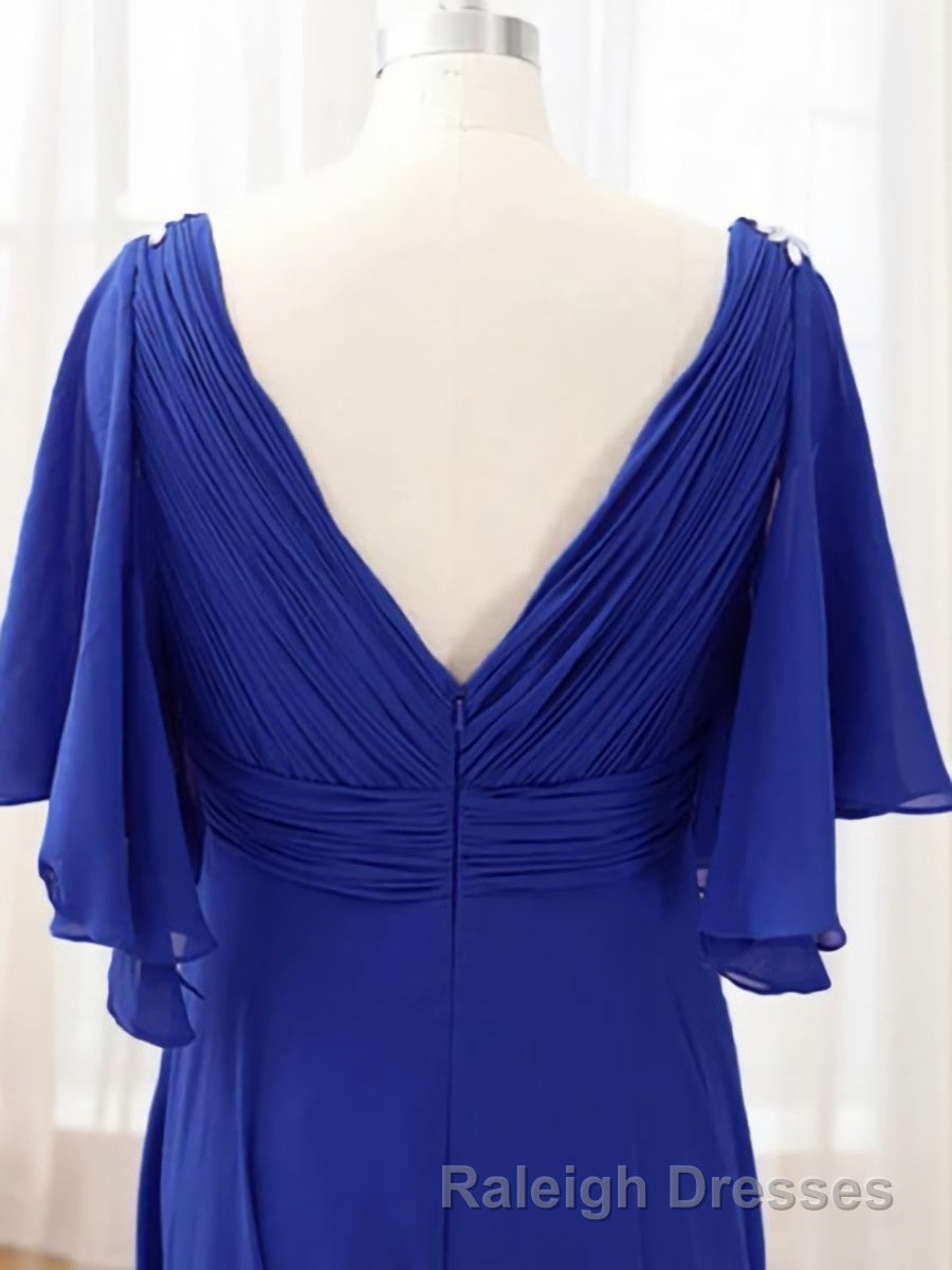 A Line V Neck Sweep Train Chiffon Mother of the Bride Dress With Beading