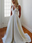 A Line V Neck Sweep Train Stretch Crepe Wedding Dresses