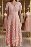 A-Line/Princess V-neck Tea-Length Chiffon Mother of the Bride Dresses With Appliques Lace