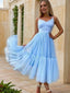 A Line V Neck Tea-Length Tulle Homecoming Dresses With Pleated