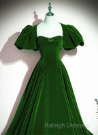 A-Line Princess Velvet Backless Ballgown Long Party Dress Short Sleeves Formal Dress Prom Dress