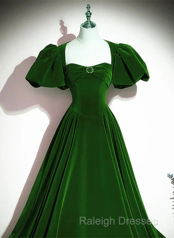A-Line Princess Velvet Backless BallGown Long Prom Dresses Short Sleeves Prom Dresseses
