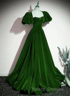A-Line Princess Velvet Backless Ballgown Long Party Dress Short Sleeves Formal Dress Prom Dress