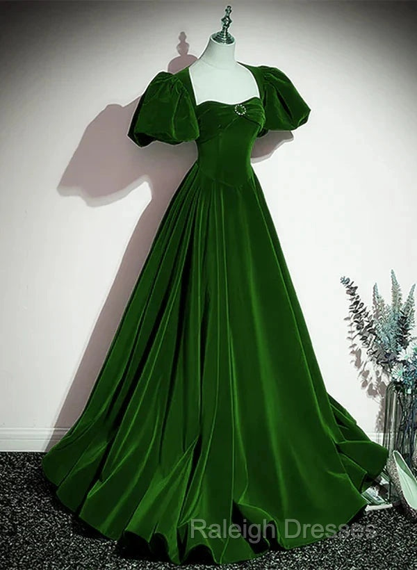 A-Line Princess Velvet Backless Ballgown Long Party Dress Short Sleeves Formal Dress Prom Dress