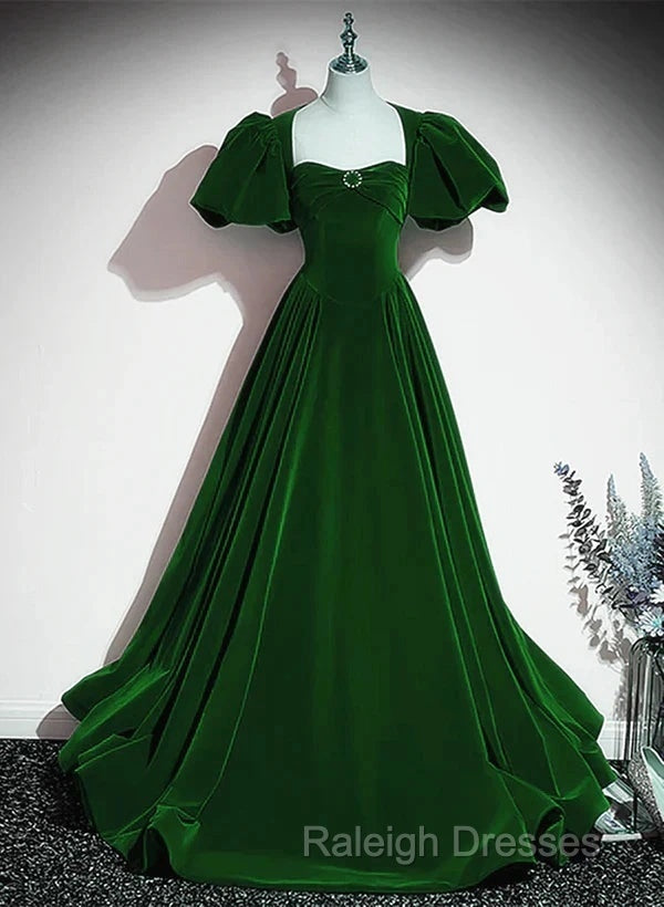 A-Line Princess Velvet Backless BallGown Long Prom Dresses Short Sleeves Prom Dresseses