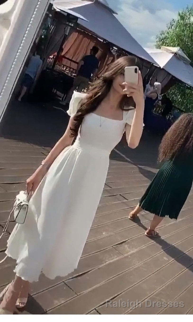 A Line Prom Dress, White Prom Dress