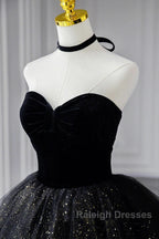 A-Line Prom Dresses Black Dress Dress Formal Birthday Floor Length Sleeveless Strapless Tulle With Ruched Sequin
