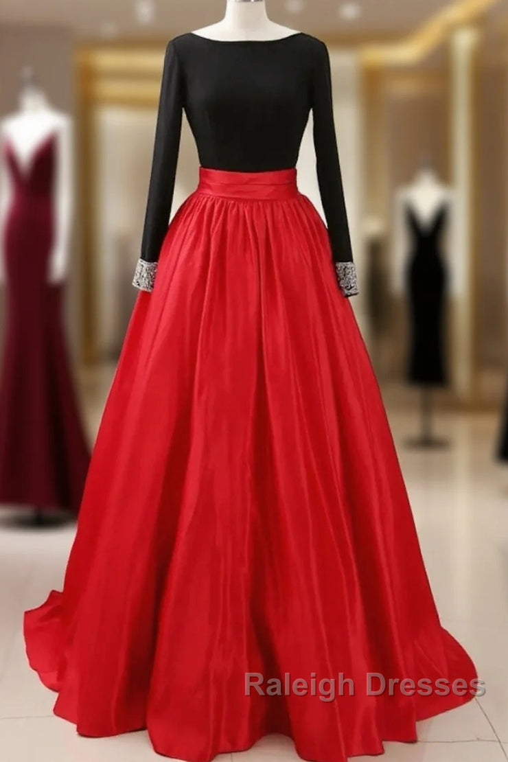 A-Line Prom Dresses Dress Party Wear Long Sleeve Satin With Pleats Main image