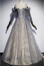 A-Line Prom Dress Dresses Wedding Floor Length Strap Tulle With Sequin Embroidery