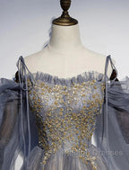 A-Line Prom Dresses Dress Wedding Floor Length Strap Tulle With Sequin Embroidery