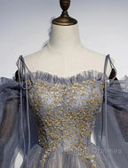 A-Line Prom Dress Dresses Wedding Floor Length Strap Tulle With Sequin Embroidery