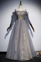 A-Line Prom Dress Dresses Wedding Floor Length Strap Tulle With Sequin Embroidery