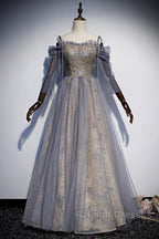 A-Line Prom Dresses Dress Wedding Floor Length Strap Tulle With Sequin Embroidery