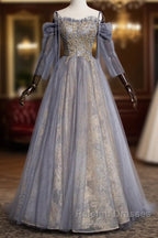 A-Line Prom Dress Dresses Wedding Floor Length Strap Tulle With Sequin Embroidery