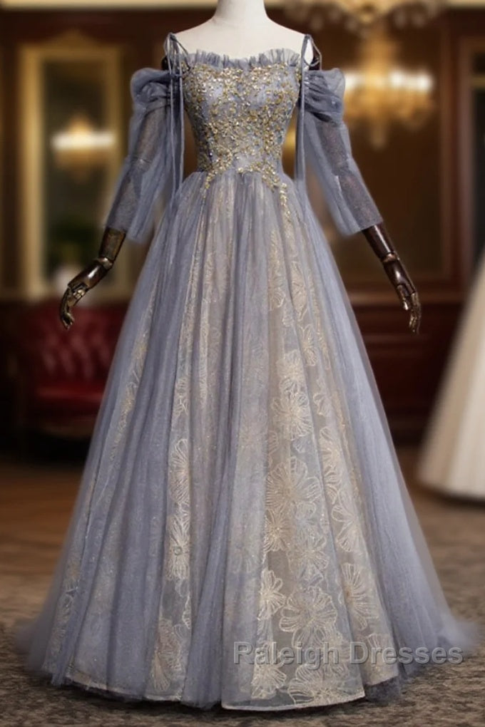 A-Line Prom Dress Dresses Wedding Floor Length Strap Tulle With Sequin Embroidery