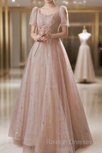 A-Line Prom Dresses Elegant Dress Engagement Prom Floor Length Half Sleeve Square Neck Satin With Appliques