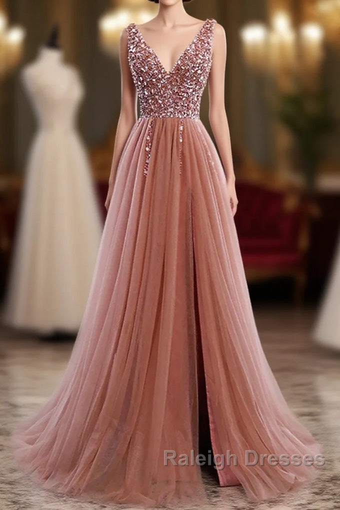 A-Line Prom Dresses Elegant Dress Party Wear Court Train Sleeveless V Neck Polyester With Pearls Embroidery