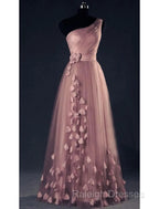 A-Line Prom Dresses Elegant Dress Wedding Floor Length Sleeveless One Shoulder Tulle With Appliques