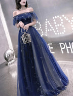 A-Line Prom Dresses Elegant Dress Wedding Guest Party Wear Floor Length Short Sleeve Off Shoulder Tulle With Embroidery Tiered