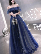 A-Line Prom Dress Elegant Dresses Wedding Guest Prom Wear Floor Length Short Sleeve Off Shoulder Tulle With Embroidery Tiered