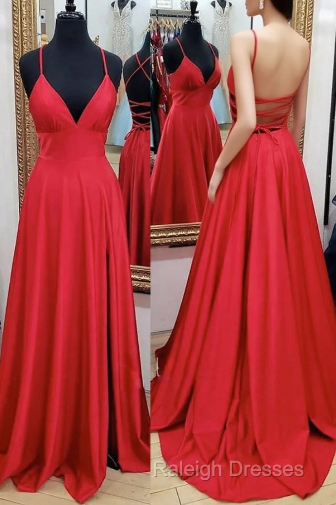 A-Line Prom Dresses Empire Dress Formal Court Train Sleeveless V Neck Charmeuse Backless With Pleats Slit Main image