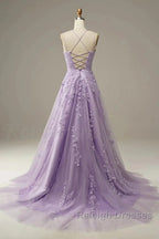 A-Line Prom Dresses Floral Dress Formal Sleeveless Strap Tulle With Appliques