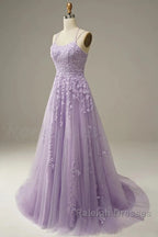 A-Line Prom Dresses Floral Dress Formal Sleeveless Strap Tulle With Appliques