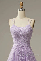 A-Line Prom Dresses Floral Dress Formal Sleeveless Strap Tulle With Appliques