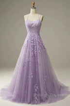 A-Line Prom Dresses Floral Dress Formal Sleeveless Strap Tulle With Appliques