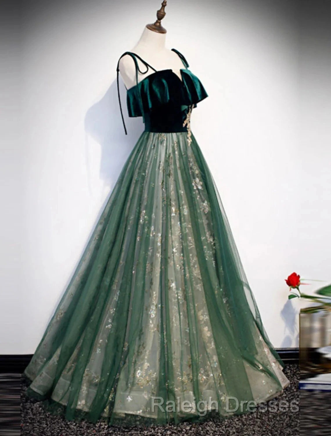 A-Line Prom Dresses Glittering Dress Wedding Guest Engagement Floor Length Sleeveless Spaghetti Strap Organza With Sequin