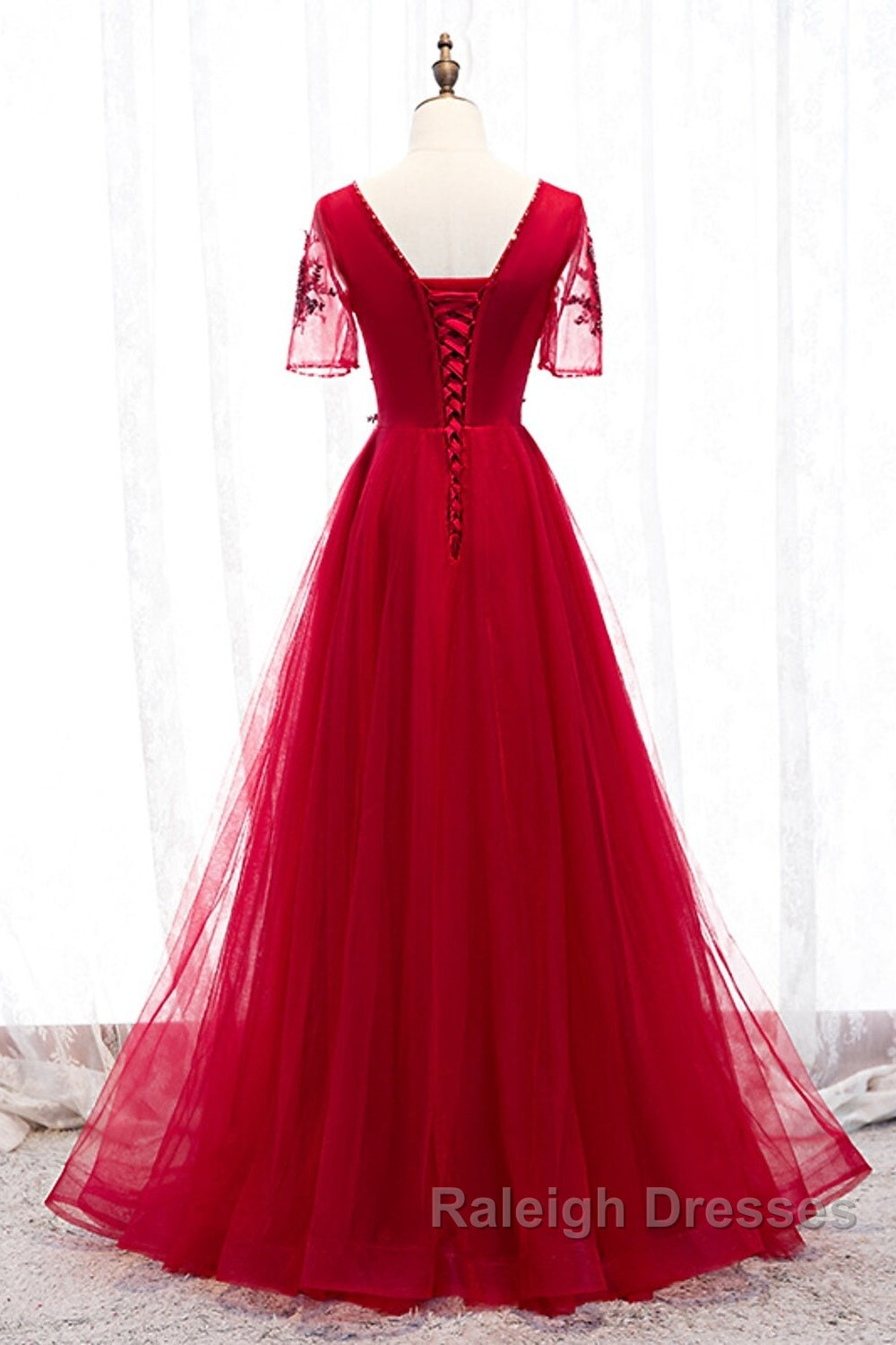 A-Line Prom Dresses Luxurious Dress Wedding Guest Formal Evening Floor Length Short Sleeve Spaghetti Strap Tulle