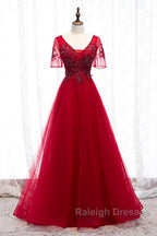 A-Line Prom Dress Luxurious Dresses Wedding Guest Prom Floor Length Short Sleeve Spaghetti Strap Tulle