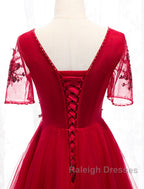 A-Line Prom Dress Luxurious Dresses Wedding Guest Prom Floor Length Short Sleeve Spaghetti Strap Tulle
