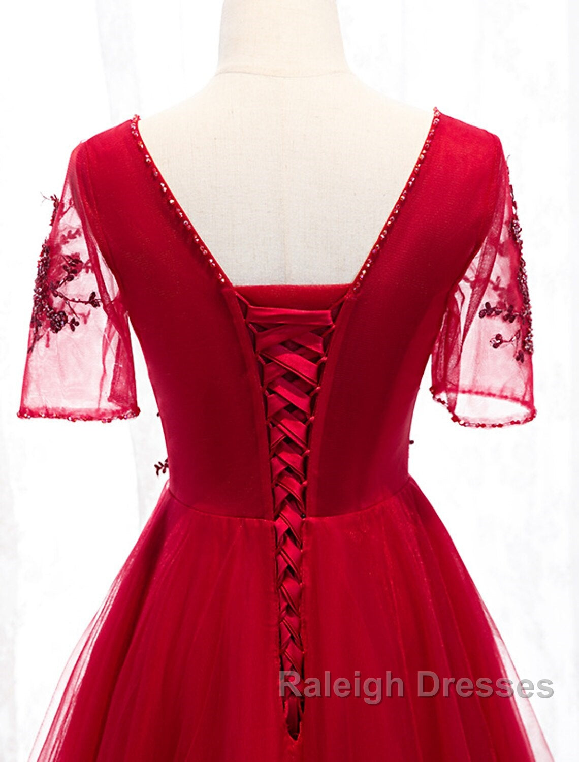 A-Line Prom Dress Luxurious Dresses Wedding Guest Prom Floor Length Short Sleeve Spaghetti Strap Tulle